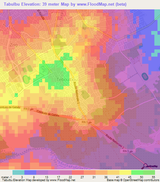 Tabulbu,Tunisia Elevation Map