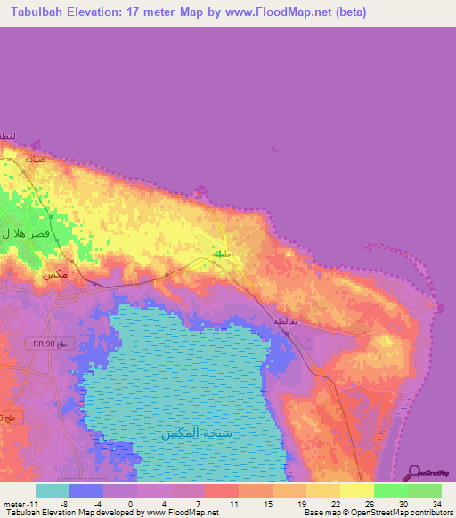 Tabulbah,Tunisia Elevation Map