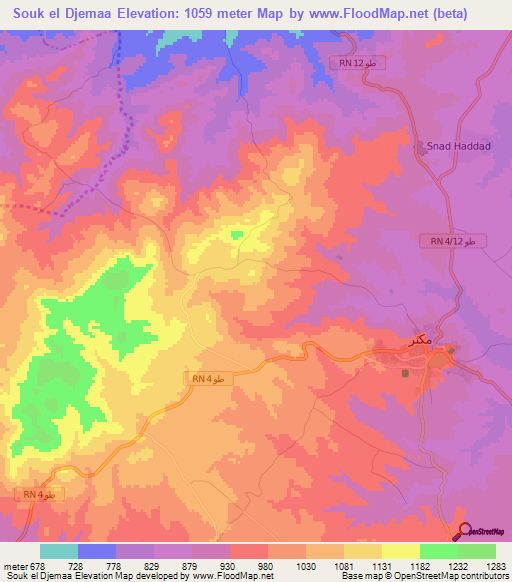 Souk el Djemaa,Tunisia Elevation Map