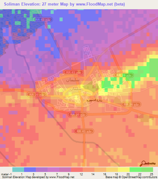 Soliman,Tunisia Elevation Map