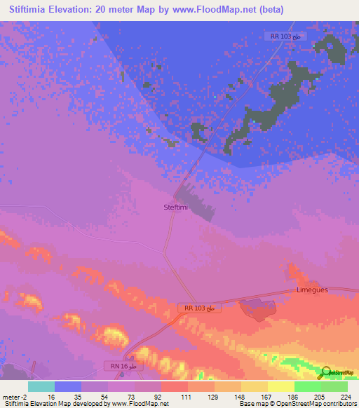 Stiftimia,Tunisia Elevation Map
