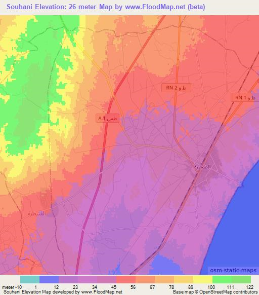 Souhani,Tunisia Elevation Map