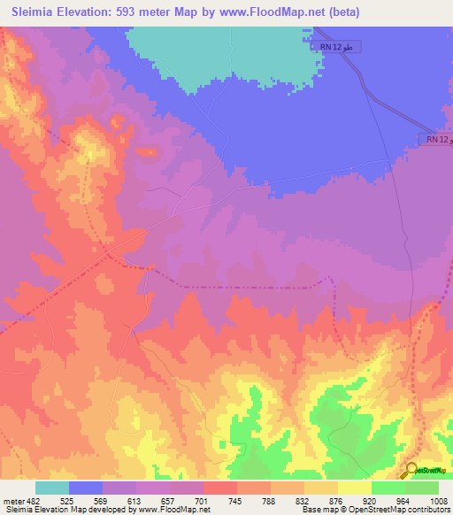Sleimia,Tunisia Elevation Map