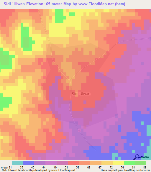 Sidi `Ulwan,Tunisia Elevation Map