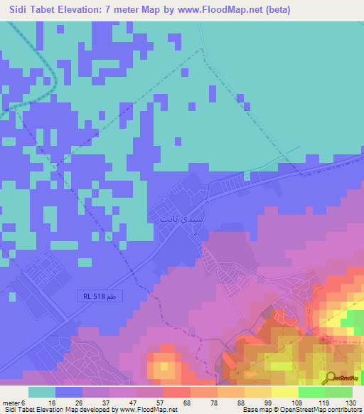 Sidi Tabet,Tunisia Elevation Map