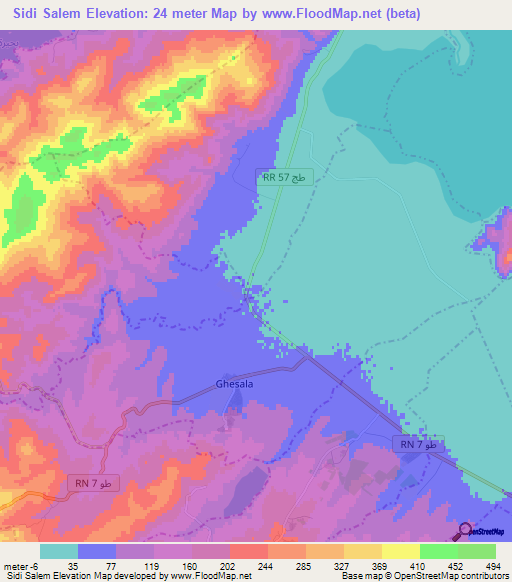 Sidi Salem,Tunisia Elevation Map