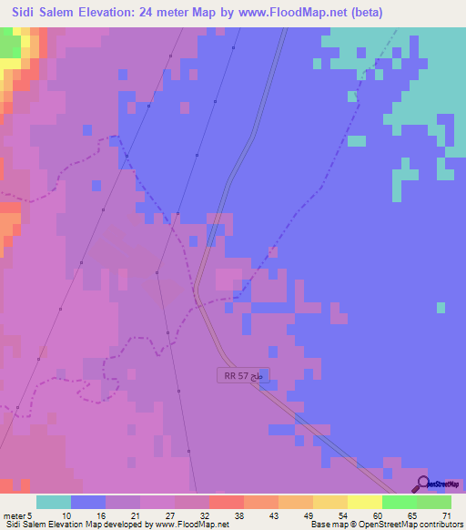 Sidi Salem,Tunisia Elevation Map