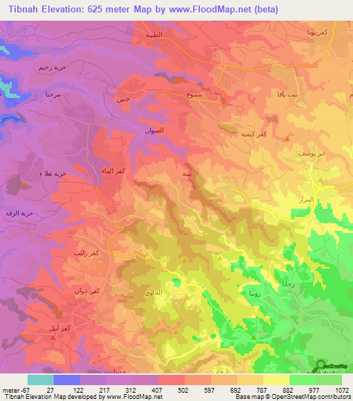 Tibnah,Jordan Elevation Map