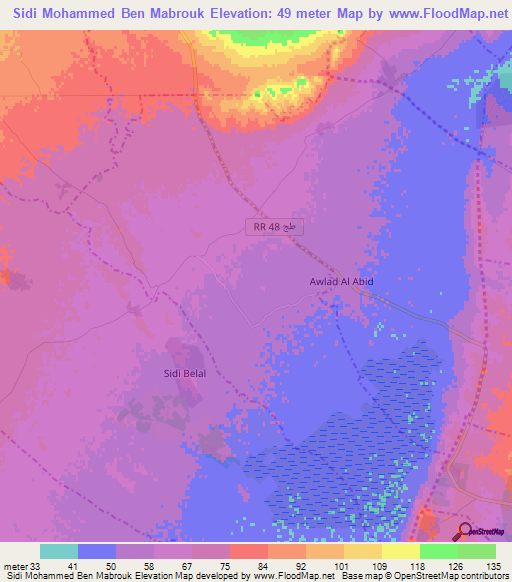 Sidi Mohammed Ben Mabrouk,Tunisia Elevation Map