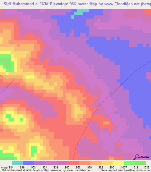 Sidi Muhammad al `A'id,Tunisia Elevation Map