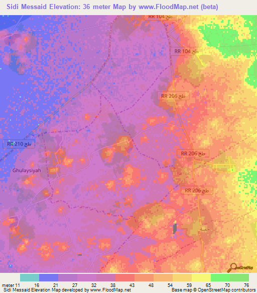 Sidi Messaid,Tunisia Elevation Map