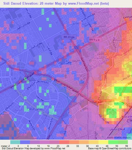Sidi Daoud,Tunisia Elevation Map