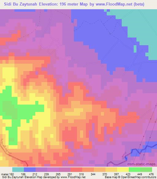 Sidi Bu Zaytunah,Tunisia Elevation Map
