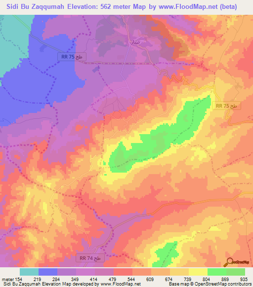 Sidi Bu Zaqqumah,Tunisia Elevation Map