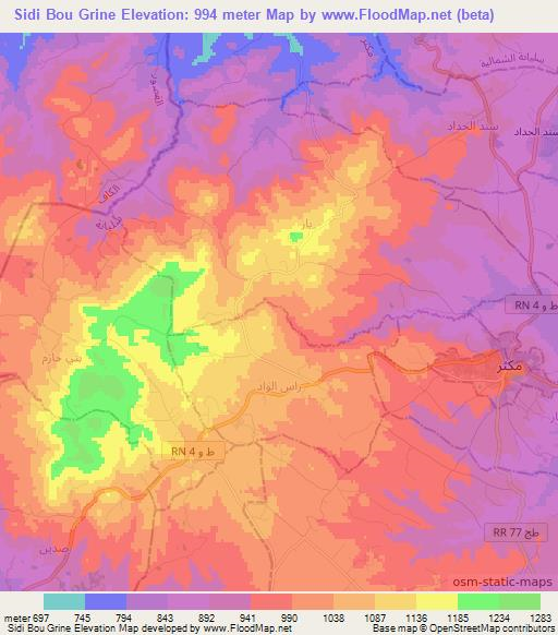Sidi Bou Grine,Tunisia Elevation Map