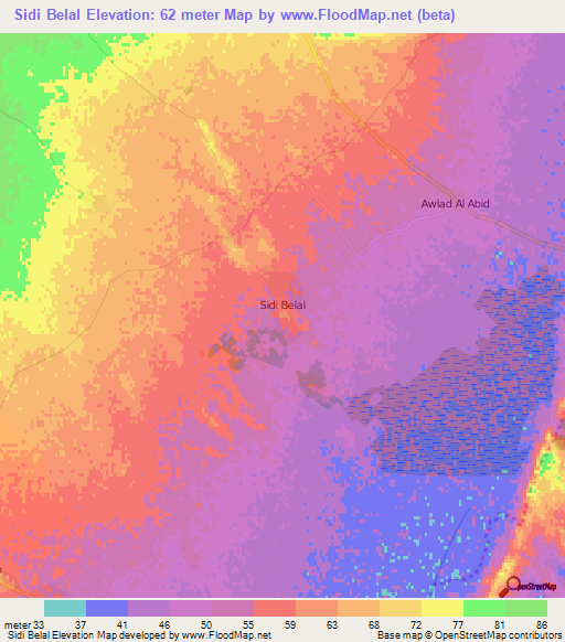 Sidi Belal,Tunisia Elevation Map