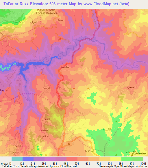 Tal`at ar Ruzz,Jordan Elevation Map