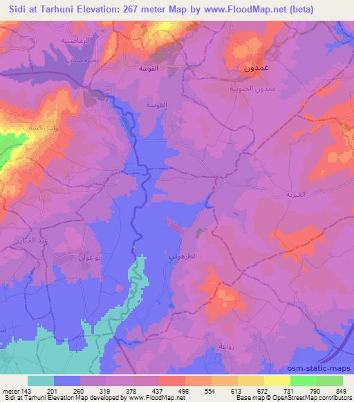Sidi at Tarhuni,Tunisia Elevation Map