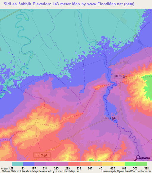 Sidi es Sabbih,Tunisia Elevation Map
