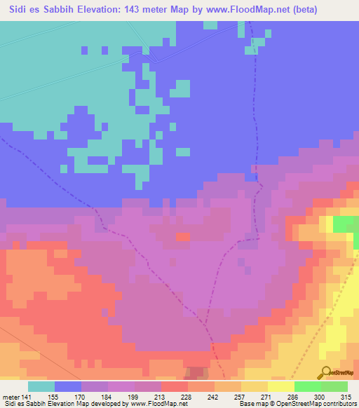 Sidi es Sabbih,Tunisia Elevation Map