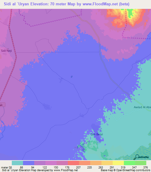 Sidi al `Uryan,Tunisia Elevation Map