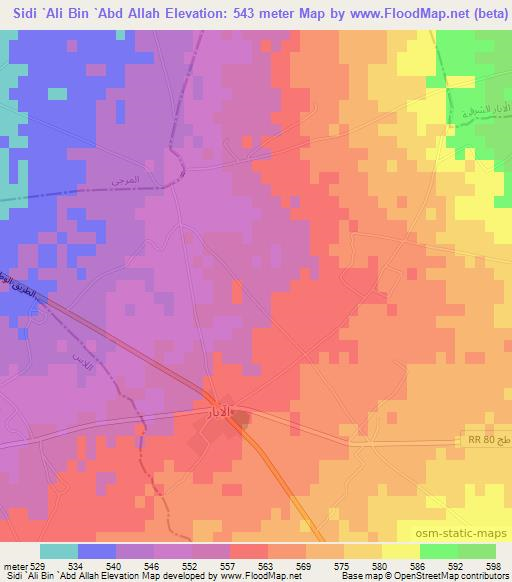 Sidi `Ali Bin `Abd Allah,Tunisia Elevation Map