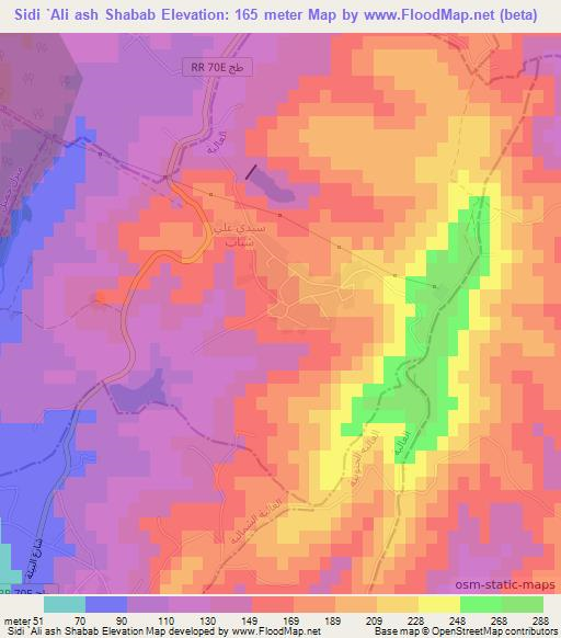 Sidi `Ali ash Shabab,Tunisia Elevation Map