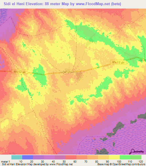 Sidi el Hani,Tunisia Elevation Map