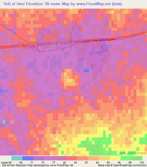 Sidi el Hani,Tunisia Elevation Map