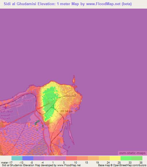 Sidi al Ghudamisi,Tunisia Elevation Map