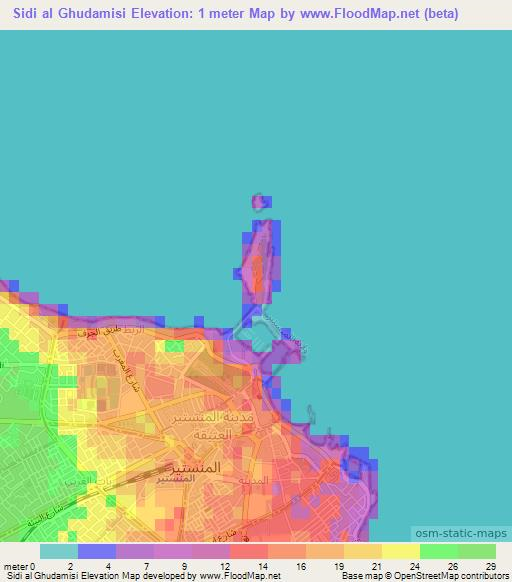 Sidi al Ghudamisi,Tunisia Elevation Map
