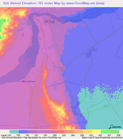 Sidi Ahmed,Tunisia Elevation Map