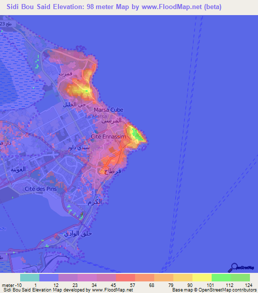 Sidi Bou Said,Tunisia Elevation Map