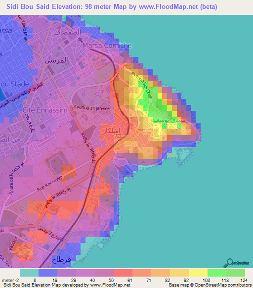 Sidi Bou Said,Tunisia Elevation Map