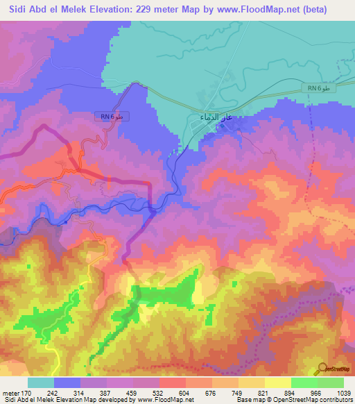 Sidi Abd el Melek,Tunisia Elevation Map