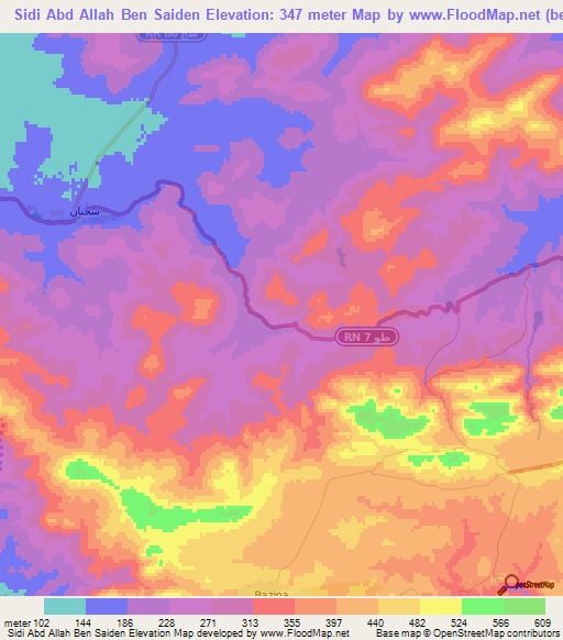 Sidi Abd Allah Ben Saiden,Tunisia Elevation Map