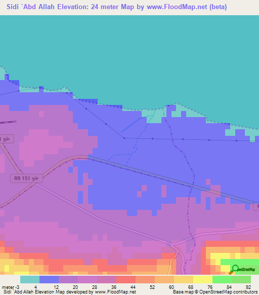 Sidi `Abd Allah,Tunisia Elevation Map