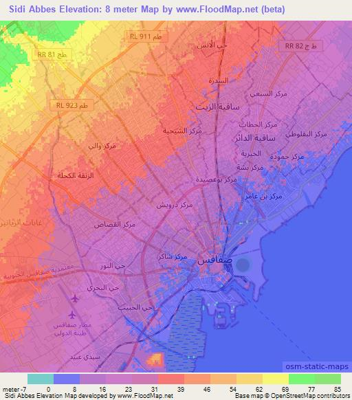 Sidi Abbes,Tunisia Elevation Map