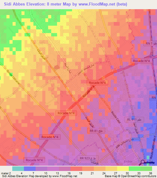Sidi Abbes,Tunisia Elevation Map