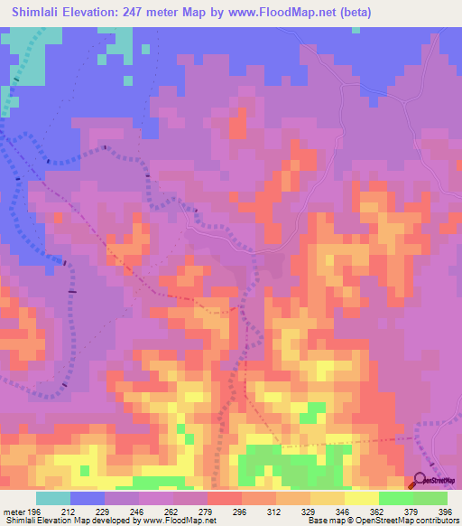 Shimlali,Tunisia Elevation Map