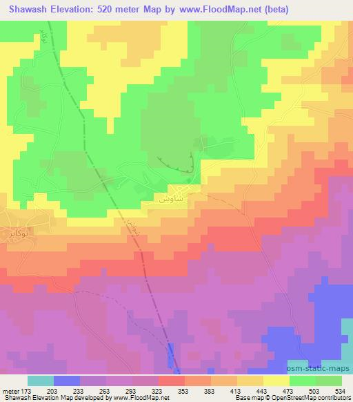 Shawash,Tunisia Elevation Map