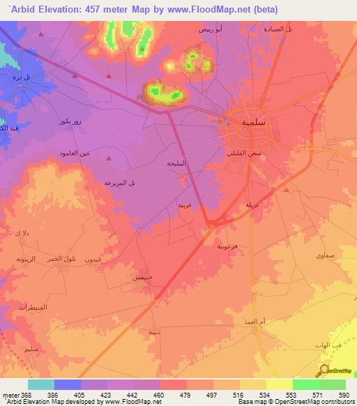 `Arbid,Syria Elevation Map