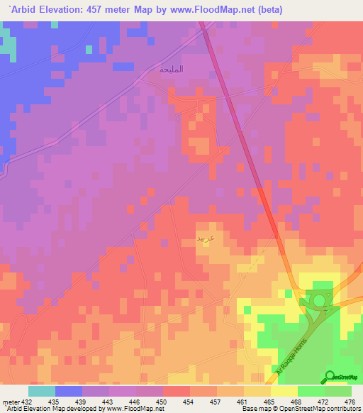 `Arbid,Syria Elevation Map