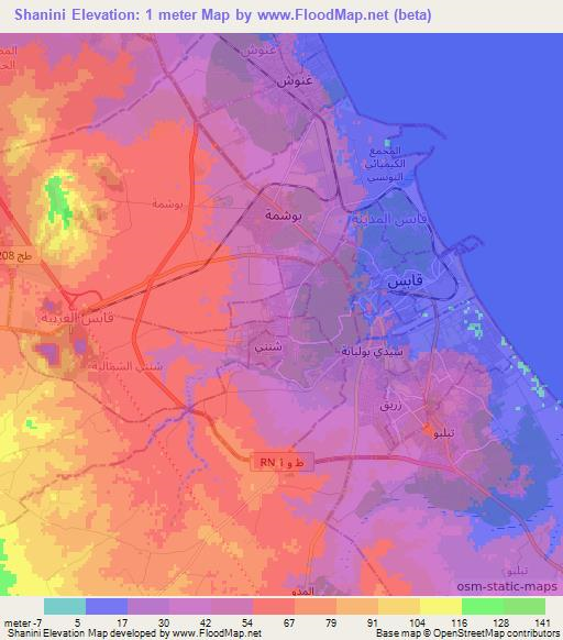 Shanini,Tunisia Elevation Map