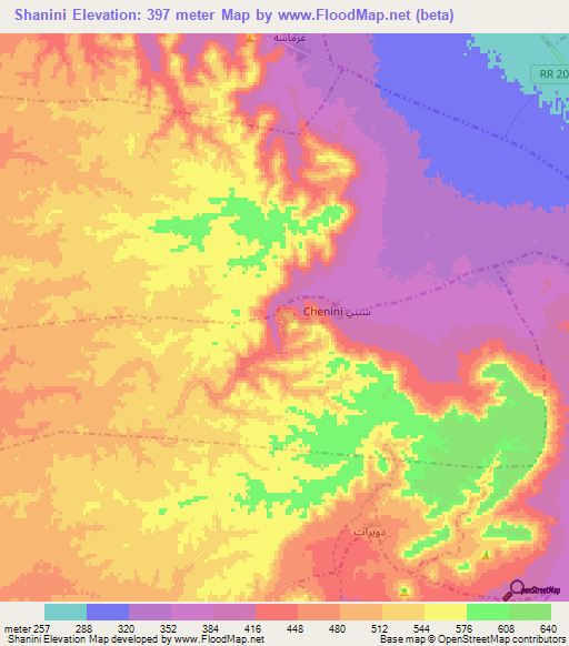 Shanini,Tunisia Elevation Map