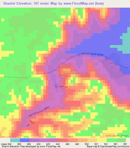 Shanini,Tunisia Elevation Map