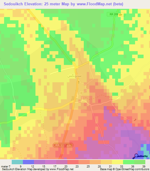 Sedouikch,Tunisia Elevation Map