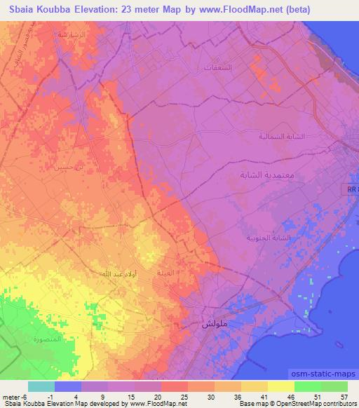 Sbaia Koubba,Tunisia Elevation Map