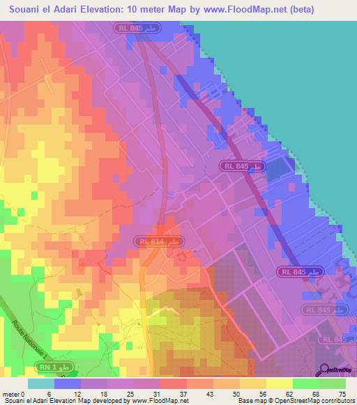 Souani el Adari,Tunisia Elevation Map