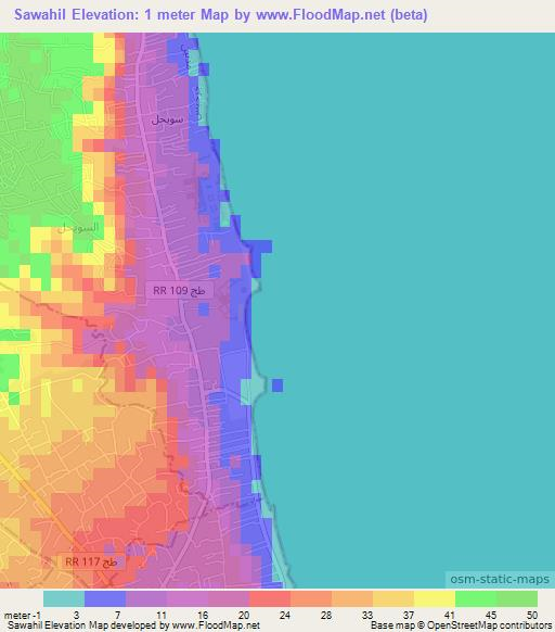 Sawahil,Tunisia Elevation Map
